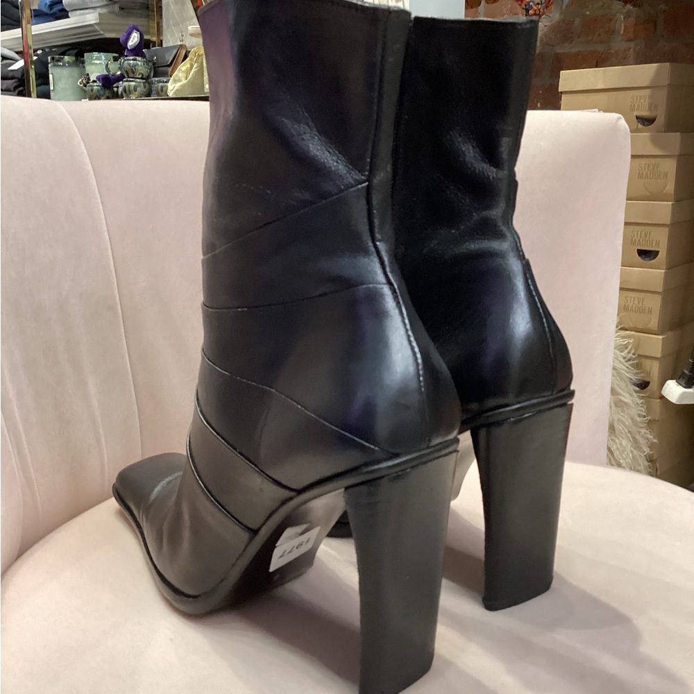 Y2K leather skinny square pointed high heel boot - Picture 7 of 9